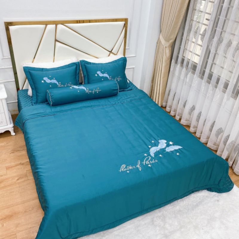 Bộ chăn ga gối phi lụa 5 món ga gối cưới hàng loại 1
