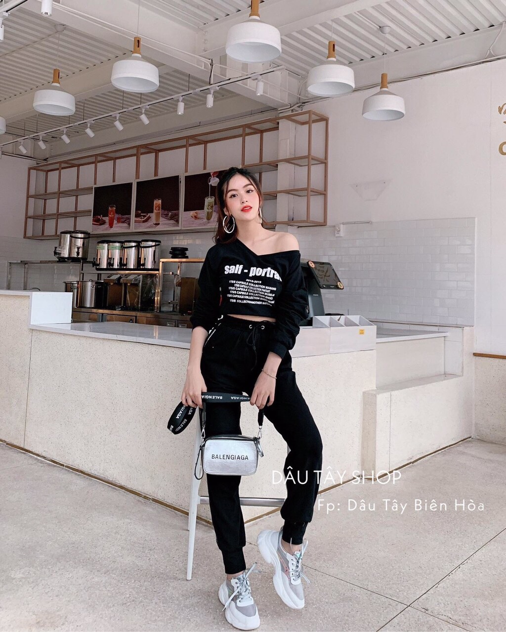 Sét bộ SAFT tay dài cổ tim màu đen cá tính TTSA0159