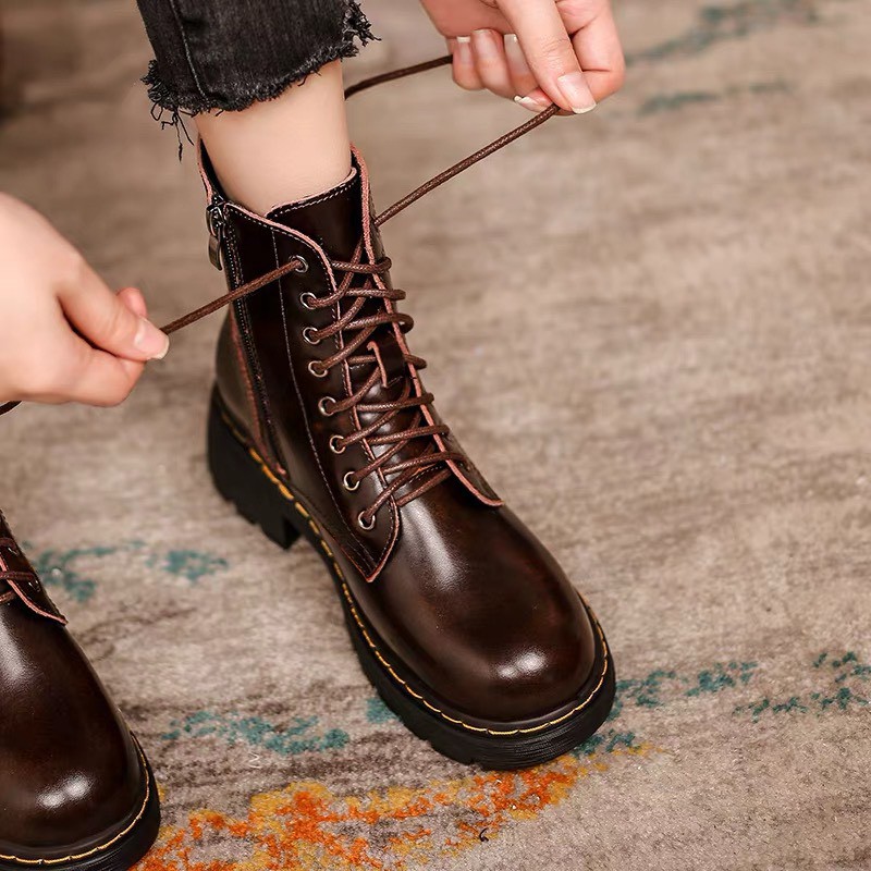 Combat boots (high ver) - Boots da bò nữ phong cách vintage, retro