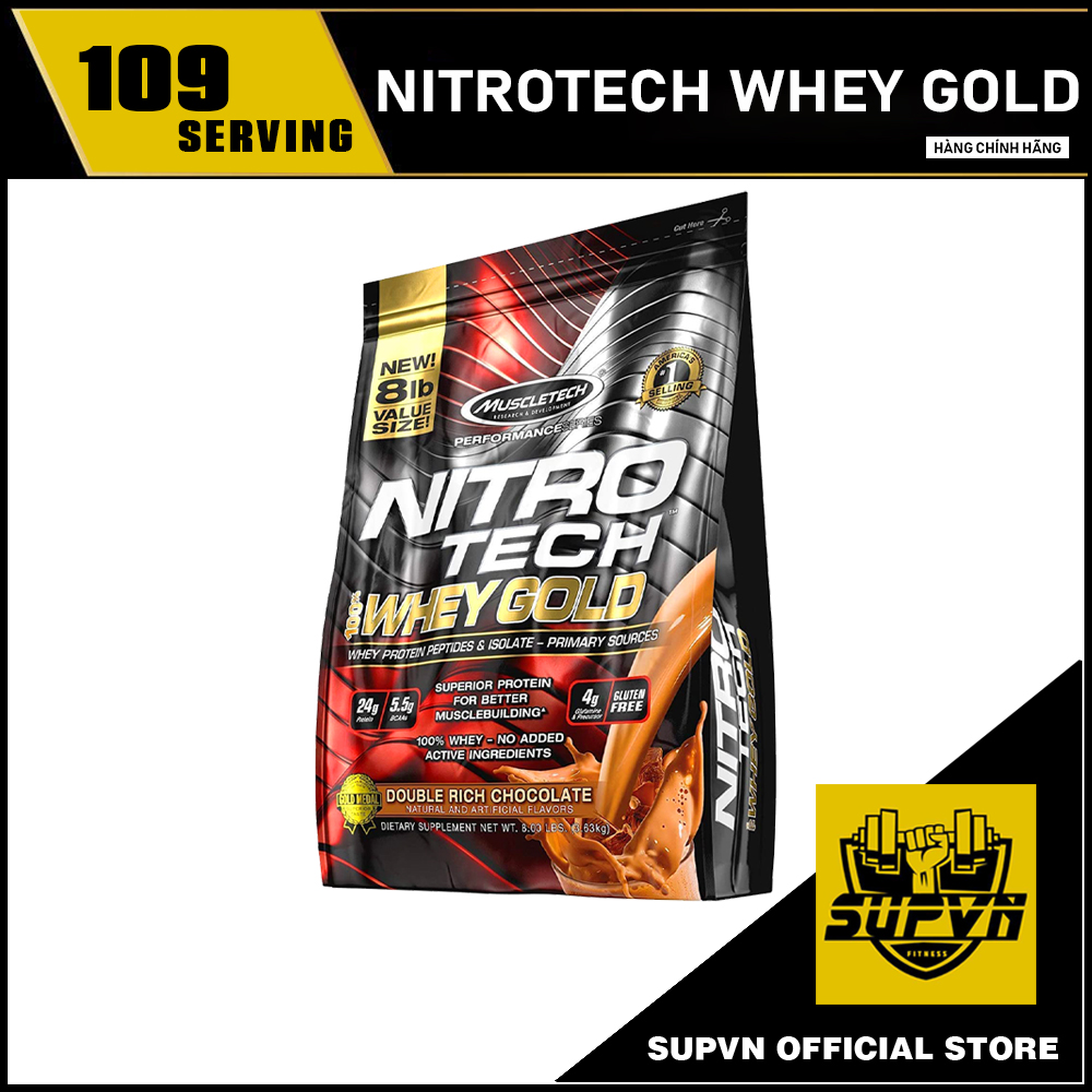 NitroTech 100% Whey Gold 8lbs (109Serving) - Sữa Tăng Cơ Whey Protein Tinh Khiết
