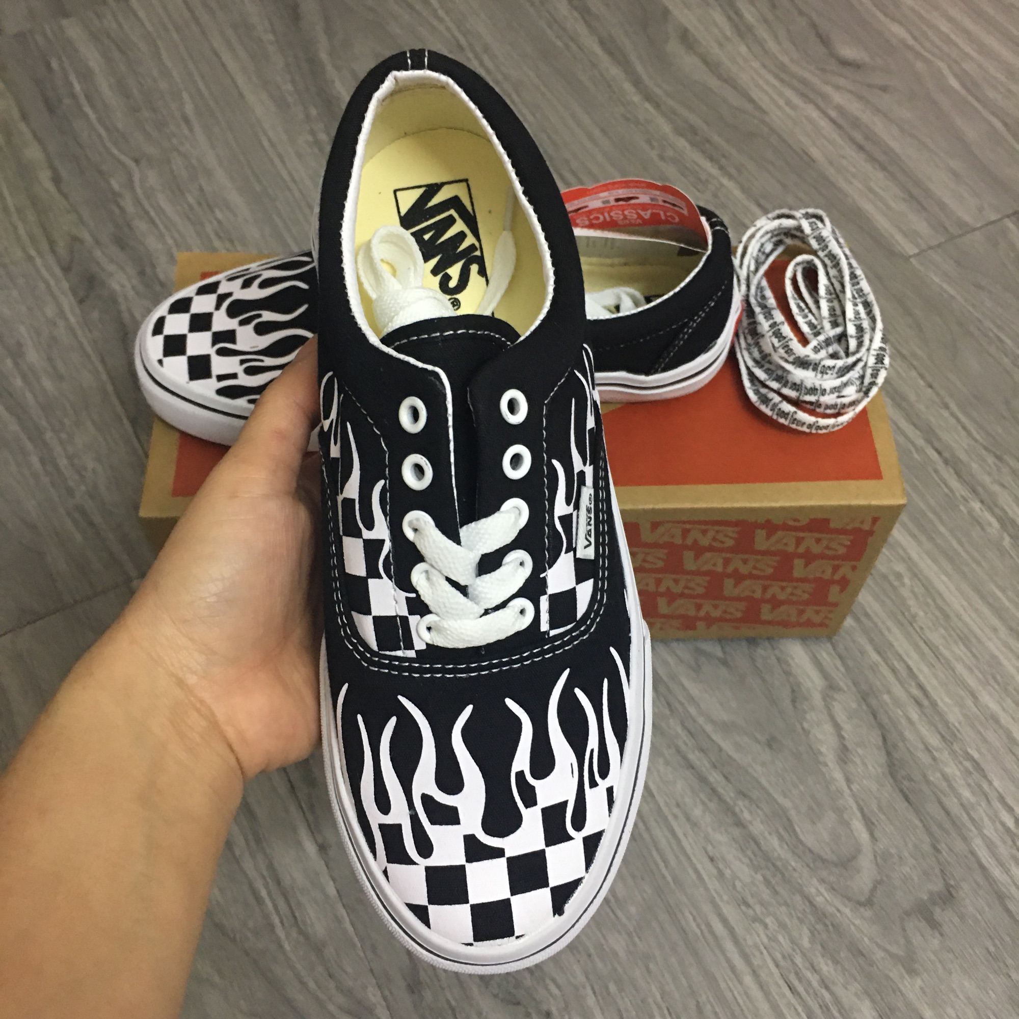 [TẶNG HỘP+ DÂY CHỮ] Giày vans checkerboard era caro lửa