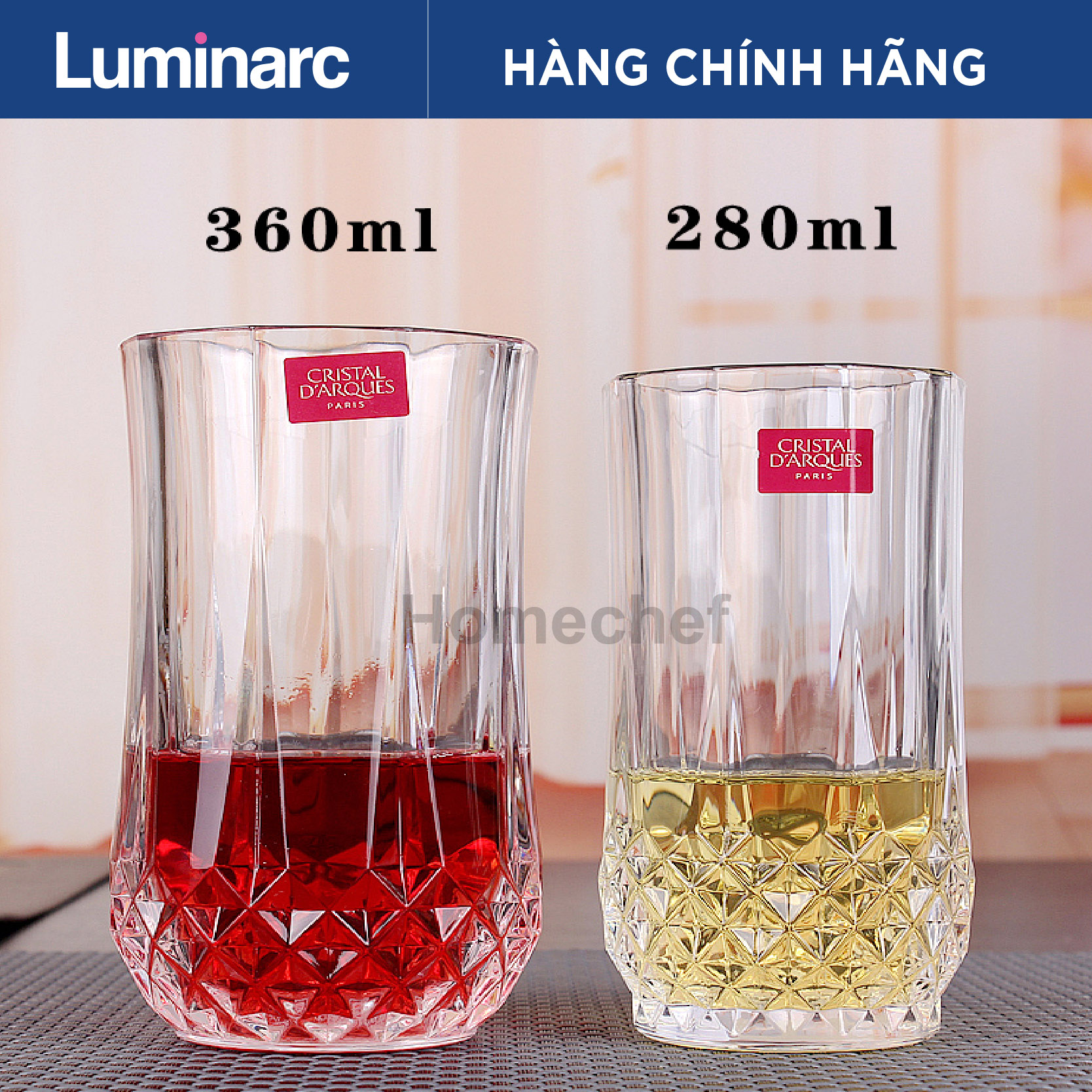 Bộ 6 cốc thủy tinh thấp cda longchamp h/b 36cl g5123
