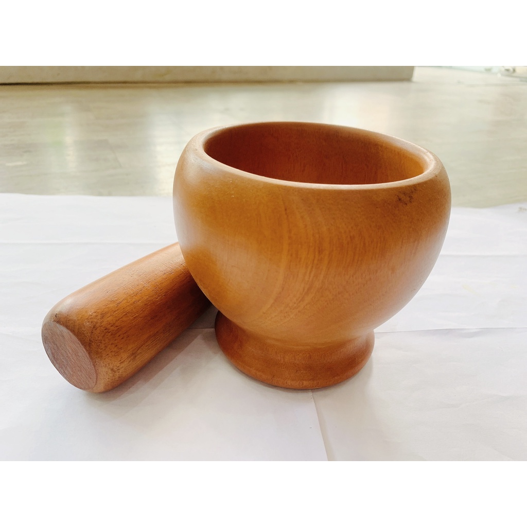Bộ Cối Chày Bầu Gỗ Xà Cừ 13Cm