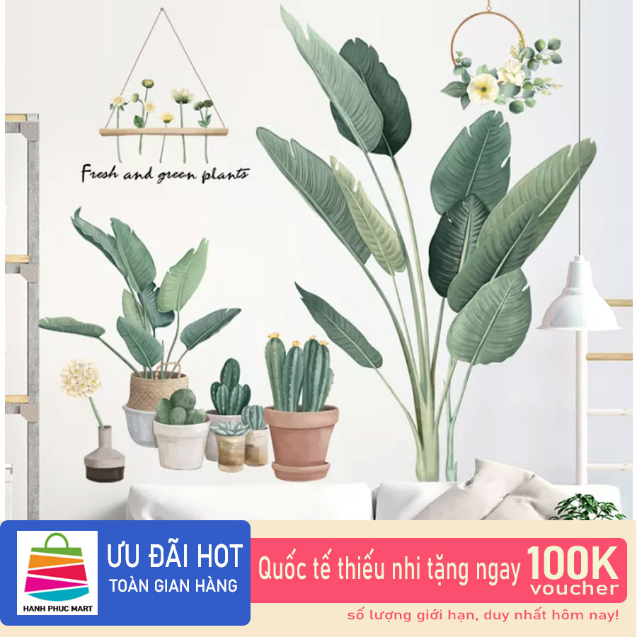 Sticker Giấy Dán Tường Decal Dán tường Mẫu Hoa Lá Cực Xinh ZH025