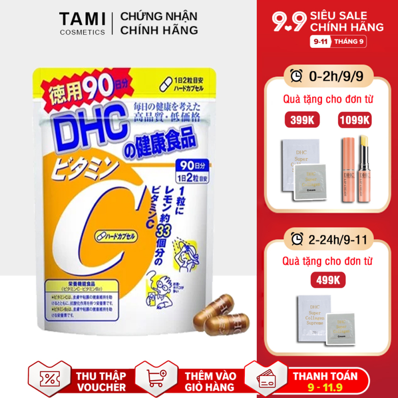 Viên uống Vitamin C DHC Nhật Bản thực phẩm chức năng tăng cường sức đề kháng, giúp sáng da mờ thâm và tăng sản sinh collagen gói 90 ngày TA-DHC-C90