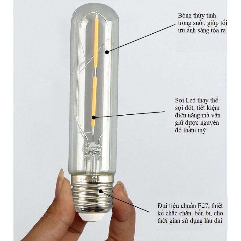 Bộ 5 bóng đèn Led Edison T125 4W đui E27.