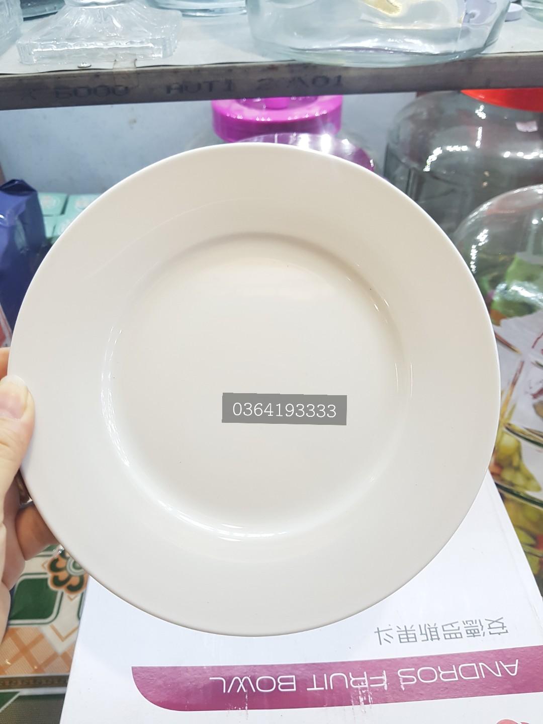 Đĩa sứ trắng tròn phẳng
