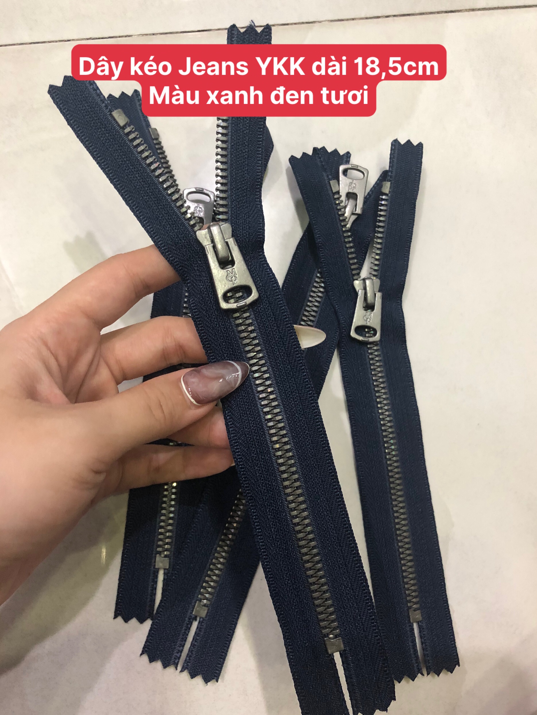 Dây kéo Jean răng 5 chuôi đóng hàng xuất dư YKK màu xanh đen