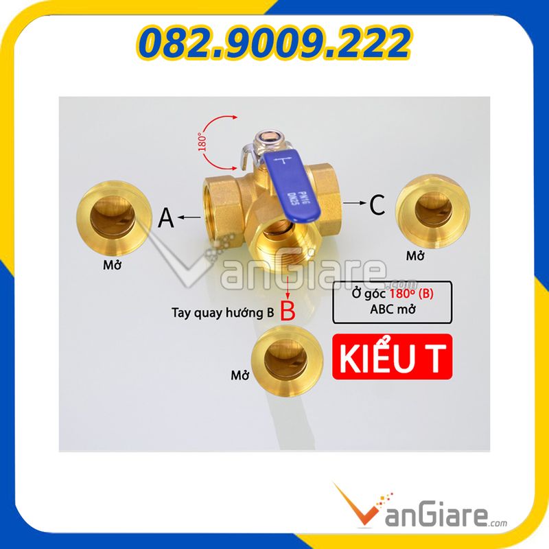 [Hàng dày, xoay nhẹ] Van bi 3 ngã đồng thau kiểu T – van khóa 3 ngã 13, 17, 21 (ren trong, tay gạt)