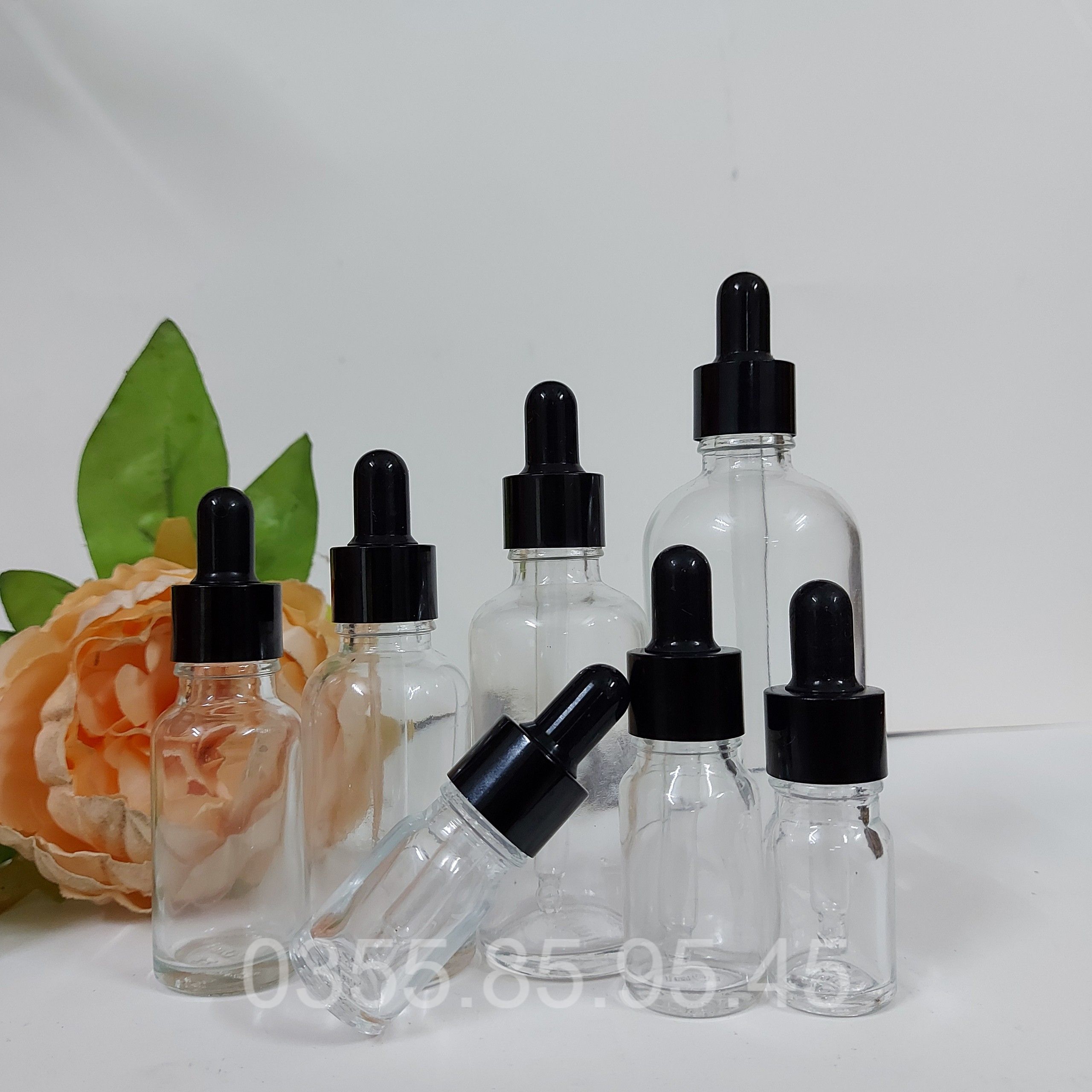 10 Chai thủy tinh chiết serum thân TRONG nắp bóp ĐEN 5ml 10ml 15ml 20ml 30ml 50ml 100ML- Lọ đựng tinh dầu, serum, mỹ phẩm du lịch