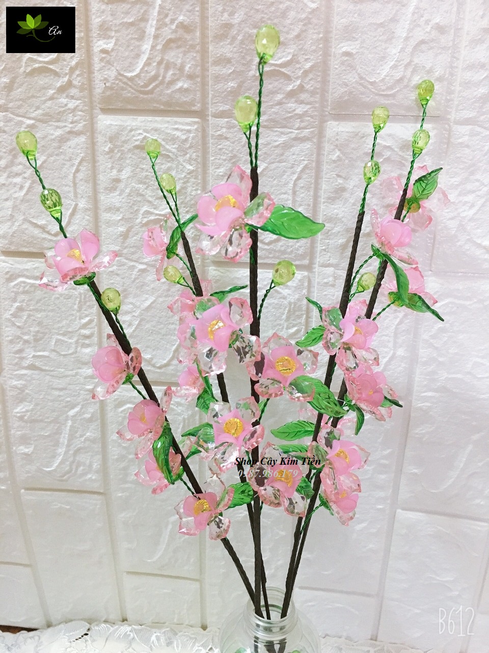 Cành mai, đào pha lê đá làm sẵn dài 40-45cm ( có 5 mẫu lựa chọn)