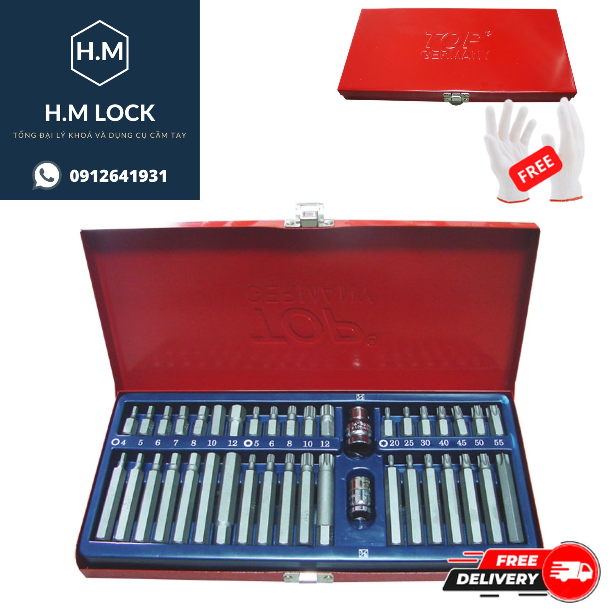 Bộ lục giác 40 món top - thép s2 cao cấp - hảng chính hãng - hm lock