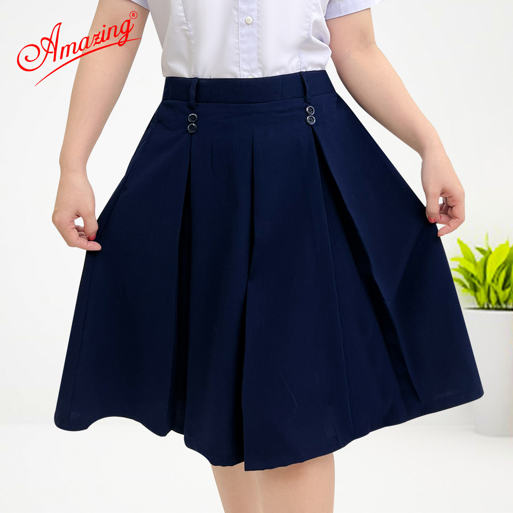 Chân váy học sinh, có quần bên trong, có túi đựng đồ, đồng phục đi học, lưng chun phía sau, có size lớn đến 65kg, hiệu Amazing