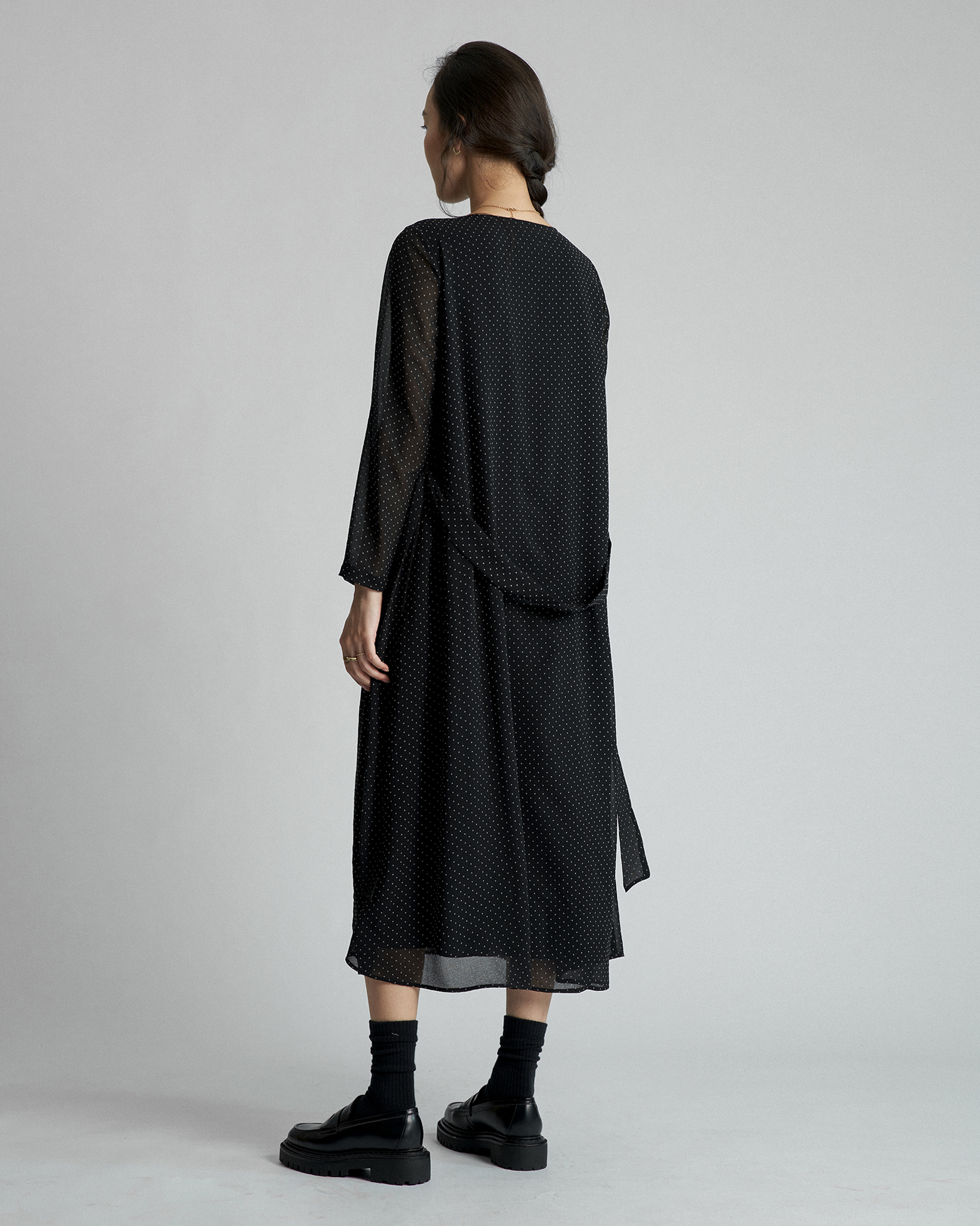 Đầm sơ mi chiffon chấm bi KHÂU BY CQ