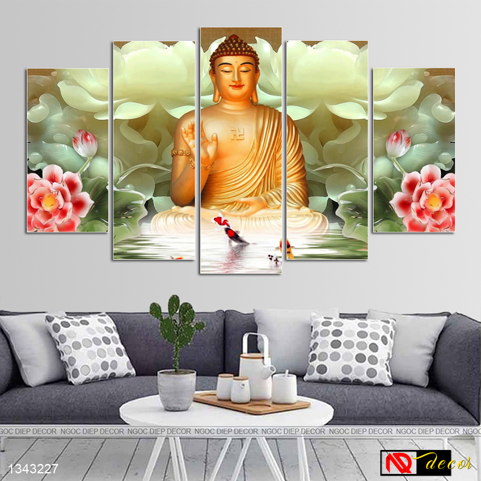 Tranh dán tường ngọc Phật ngồi thiền -Tranh décor phong cách hiện đại, có sẵn băng keo