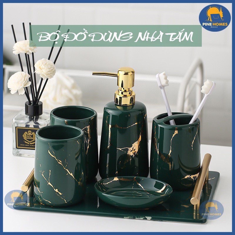 [Hàng có sẵn] Bộ Đồ Dùng Nhà Tắm Gốm Sứ Hàng Cao Cấp