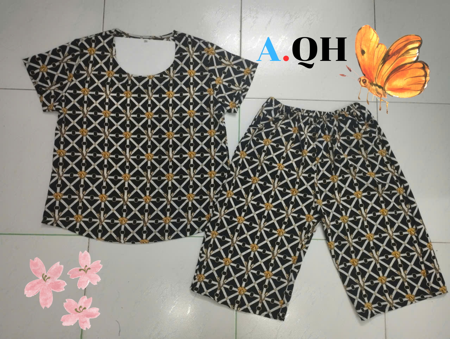 Women's Mango Silk Home Wear Set Shorts + Short Sleeves (48-65 kg)