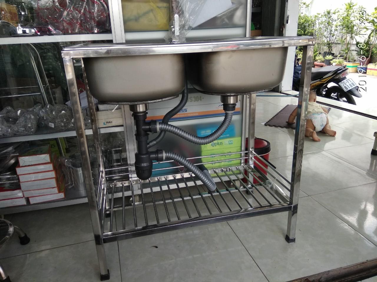 [HCM]Combo bộ chậu và chân chậu rửa chén loại 2 hộc