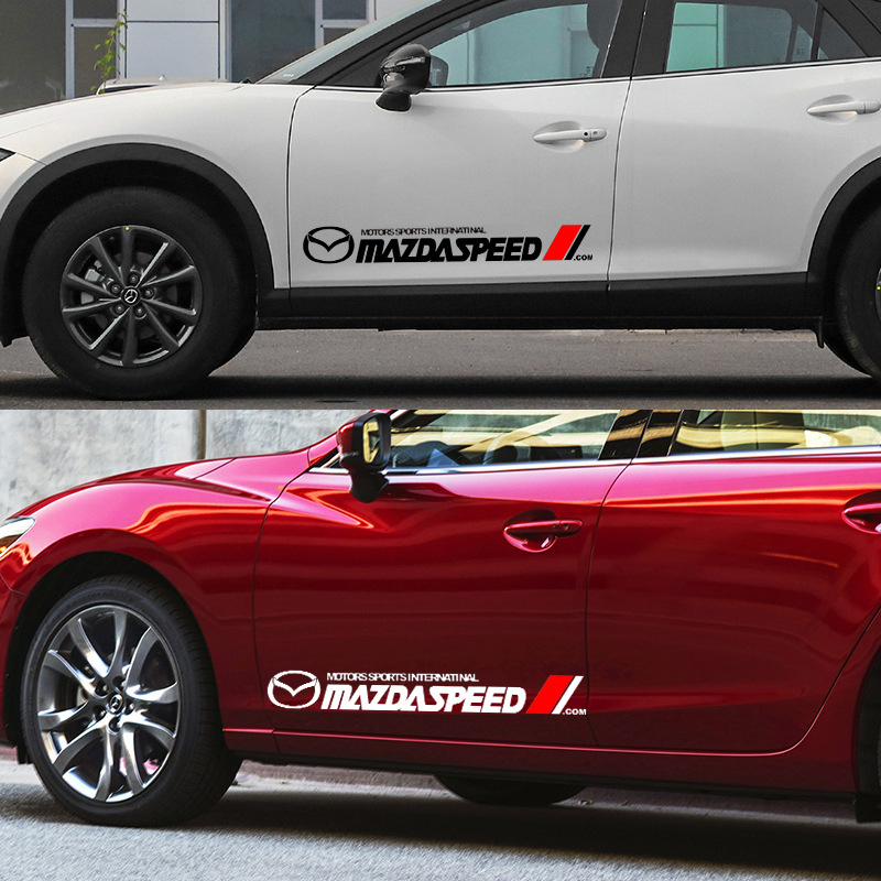 Tem dán cửa phong cách sport phù hợp cho xe mazda decal 3 lớp màu đen trắng trang trí thân xe đẹp mắt