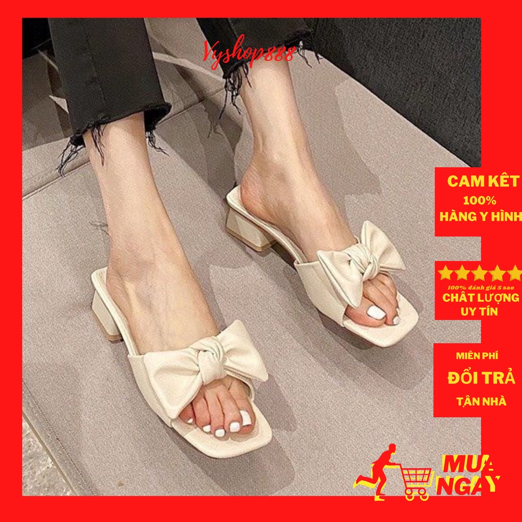 Dép cao gót phối lơ đế 4cm da mềm êm chân mã 36