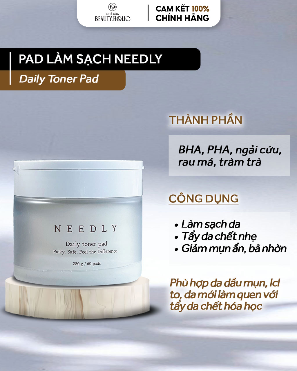 [Nhacuabeautyholic] Pad tẩy da chết Needly Daily Toner Pad