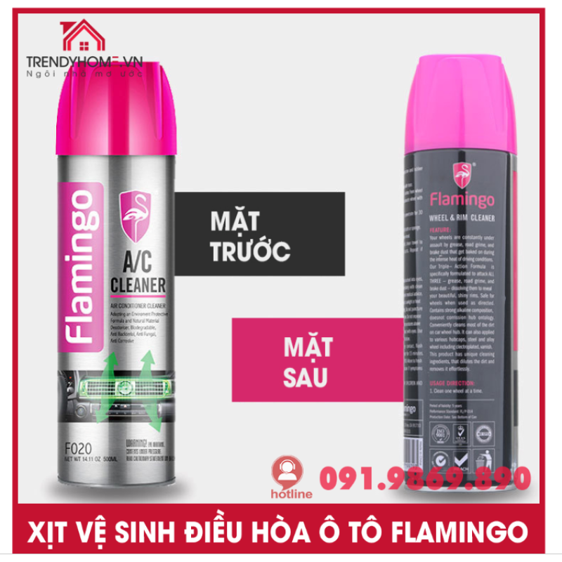 Bình xịt vệ sinh điều hòa ô tô Flamingo, Dung dịch tẩy điều hòa ô tô cao cấp hàng Mỹ chất lượng cao nhập khẩu