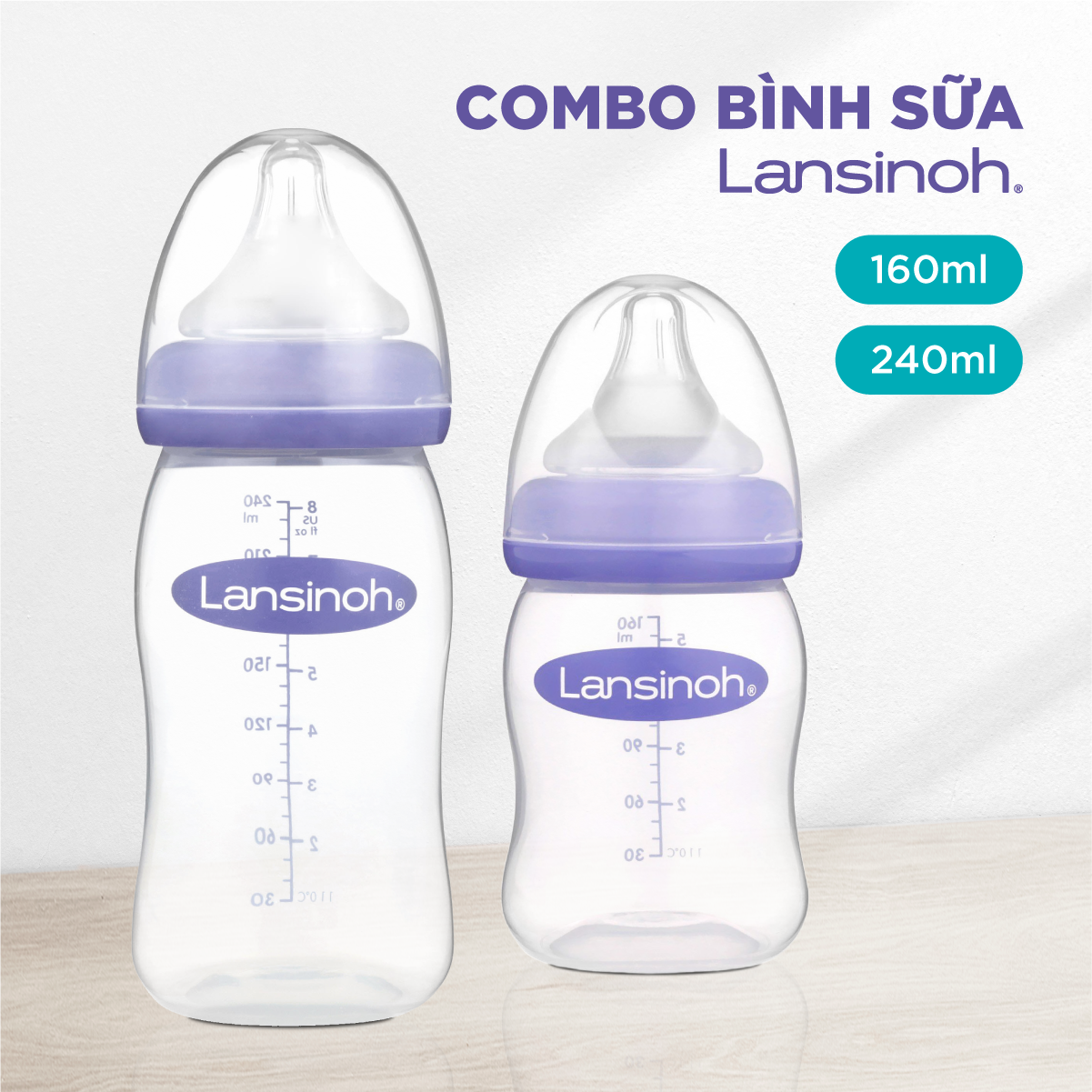 Combo 2 Bình Sữa Cổ Rộng Lansinoh 160ml +240ml