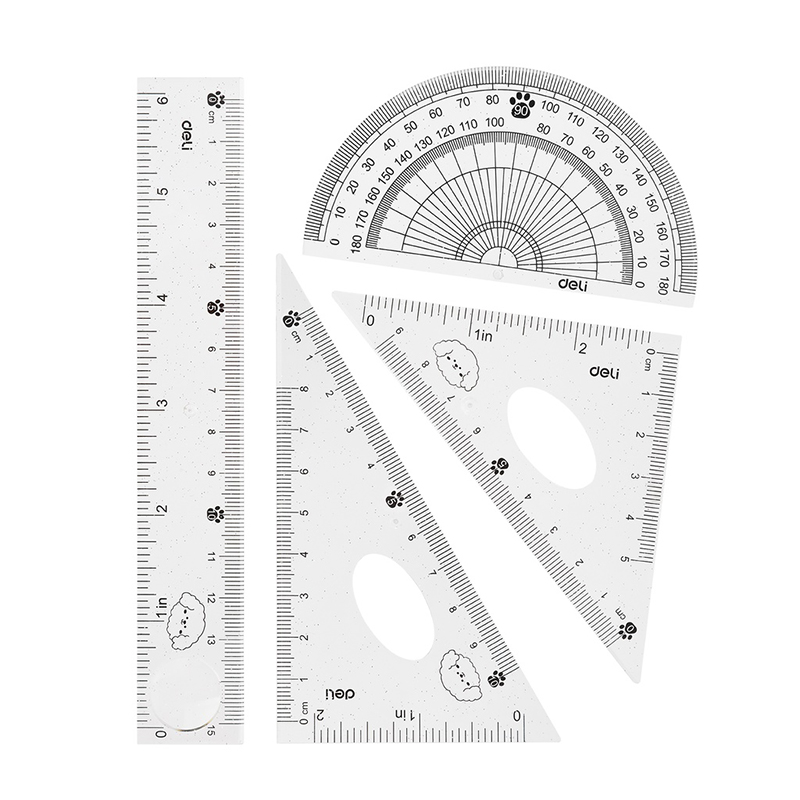 Bộ thước kẻ, eke, đo độ 15cm 4 chiếc miyou H657 - Deli
