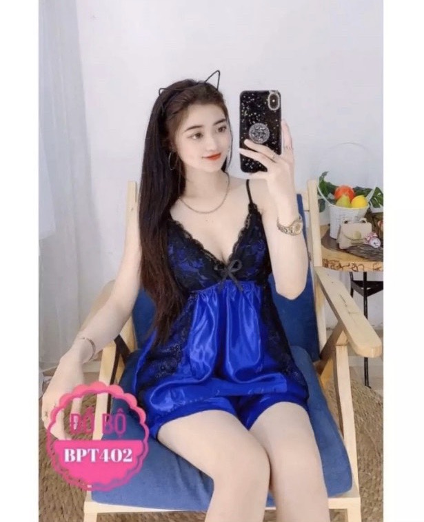 Đồ ngủ phi bóng xẻ ren đen sexy,freesize dưới 55kg