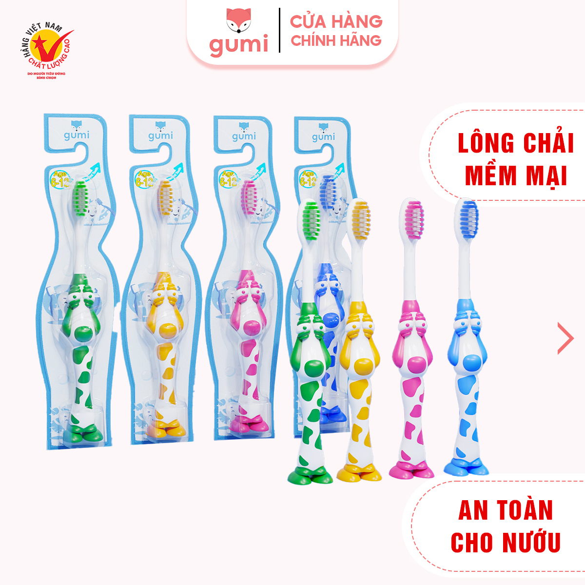 Bàn chải đánh răng cho bé, bàn chải silicon trẻ em Gumi với đầu bàn chải nhỏ, lông mềm mịn an toàn cho nướu