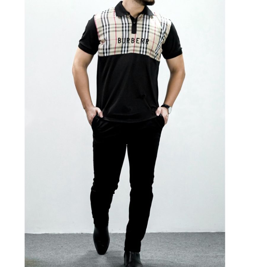 Áo polo nam kẻ caro nâu vải cá sấu cotton siêu mát, áo thun cổ bẻ nam chuẩn form