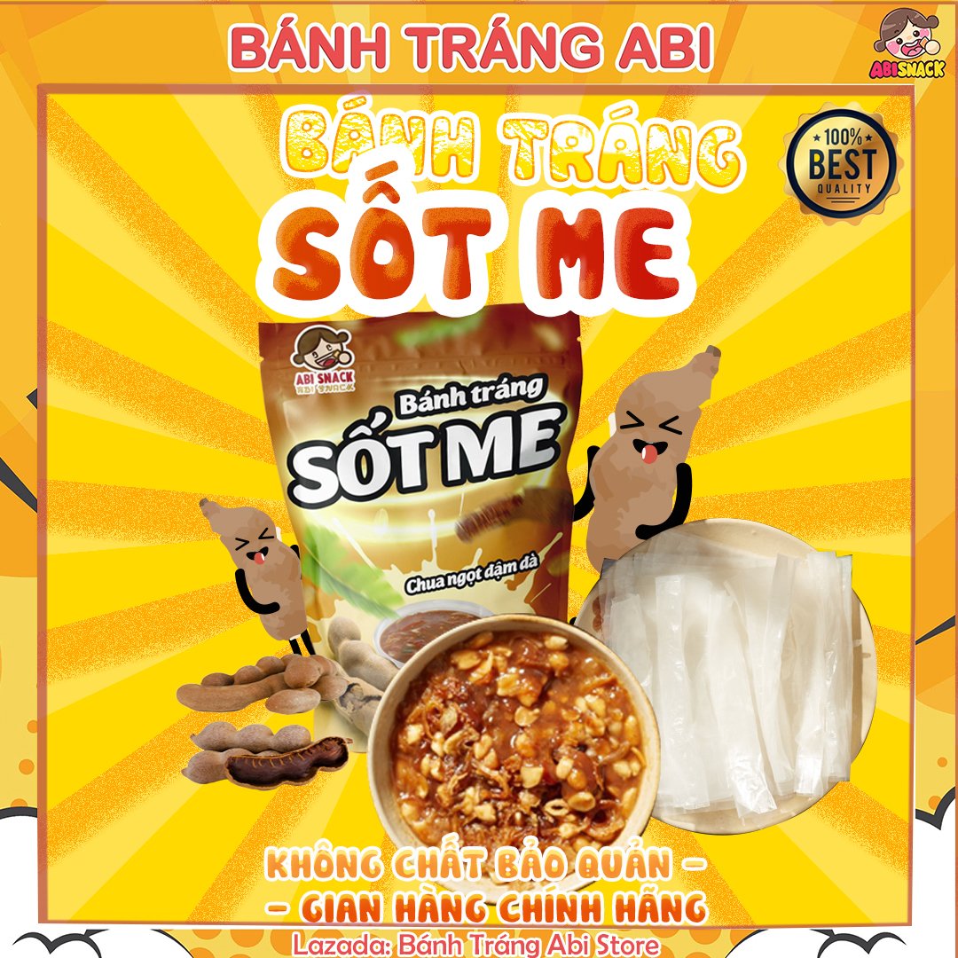 Bánh tráng chấm sốt me chua cay gói 100g-Hương vị độc quyền ABI SNACK-Mua 2 bịch tặng khẩu trang