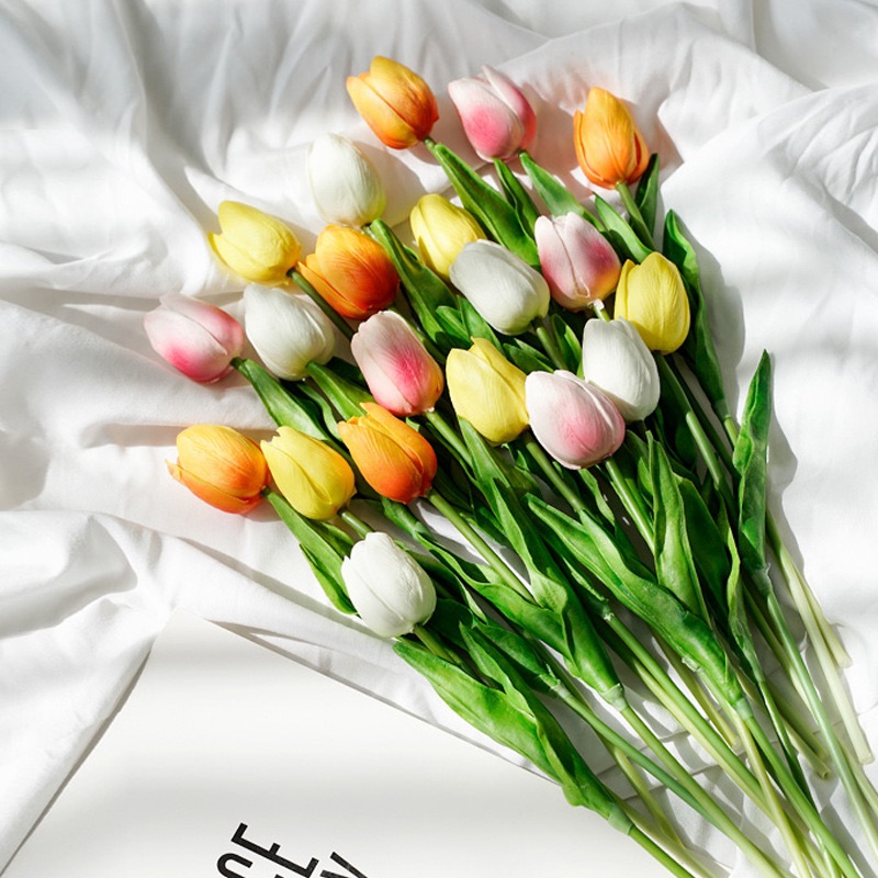 Bó 10 cành hoa tulip giống ( 10 cành hoa tuylip giả -lá xoăn -loại 1) 32cm
