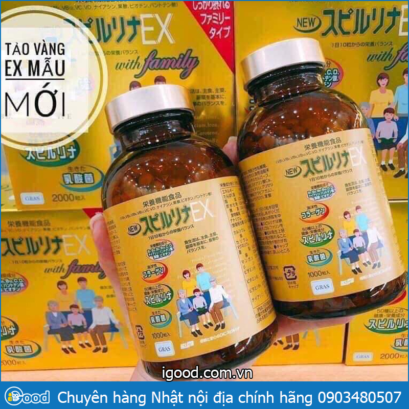 Tảo vàng Spirulina EX Nhật Bản (1 set 2 lọ, mỗi lọ 1000 viên)