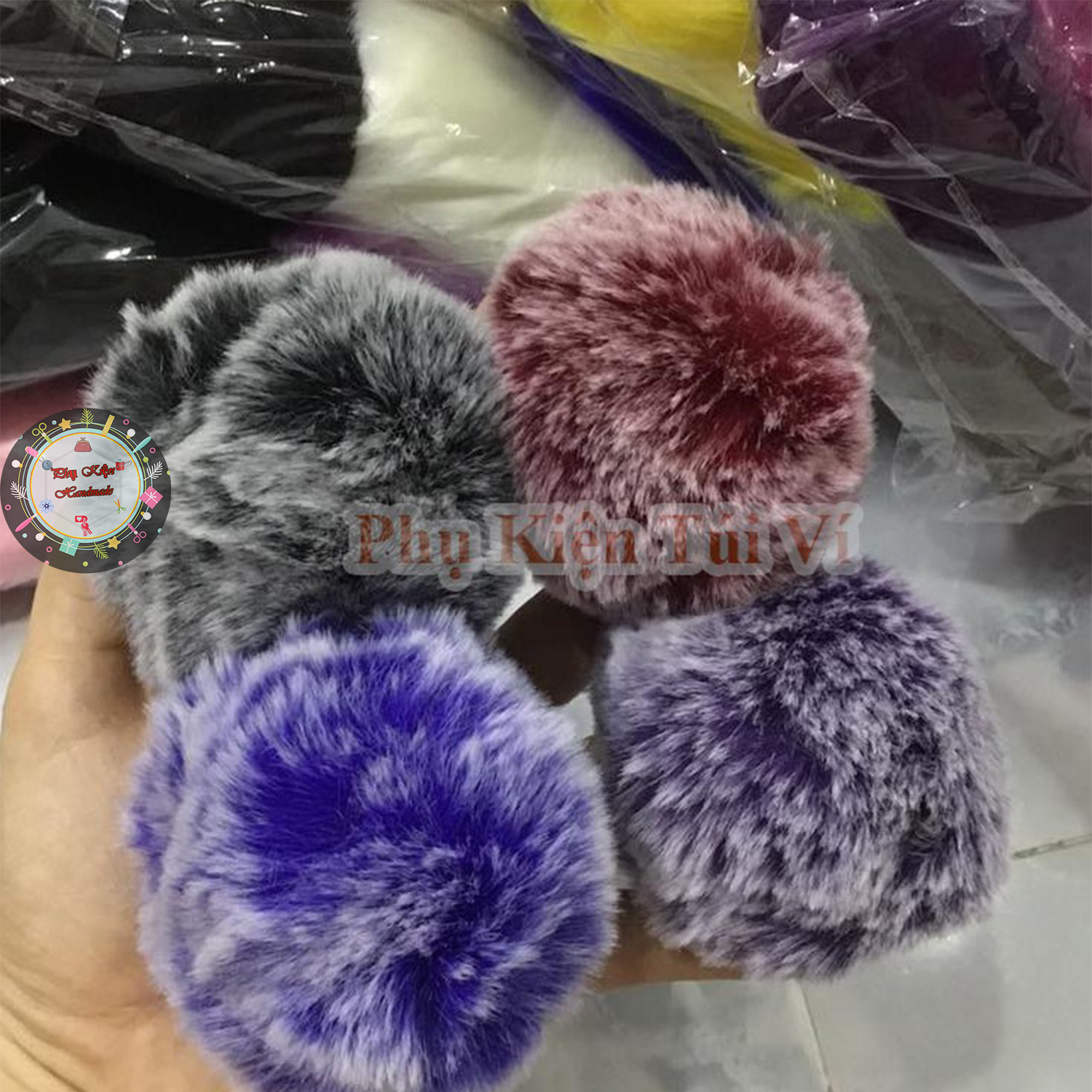 Pom pom loang 8cm làm đồ handmade