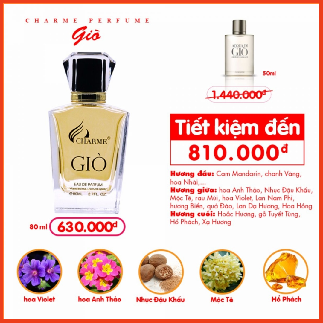 [HCM ] Nước Hoa Nam Charme_Giò 80M (Tone Mùi Acqua Di Giò Pour Homme)