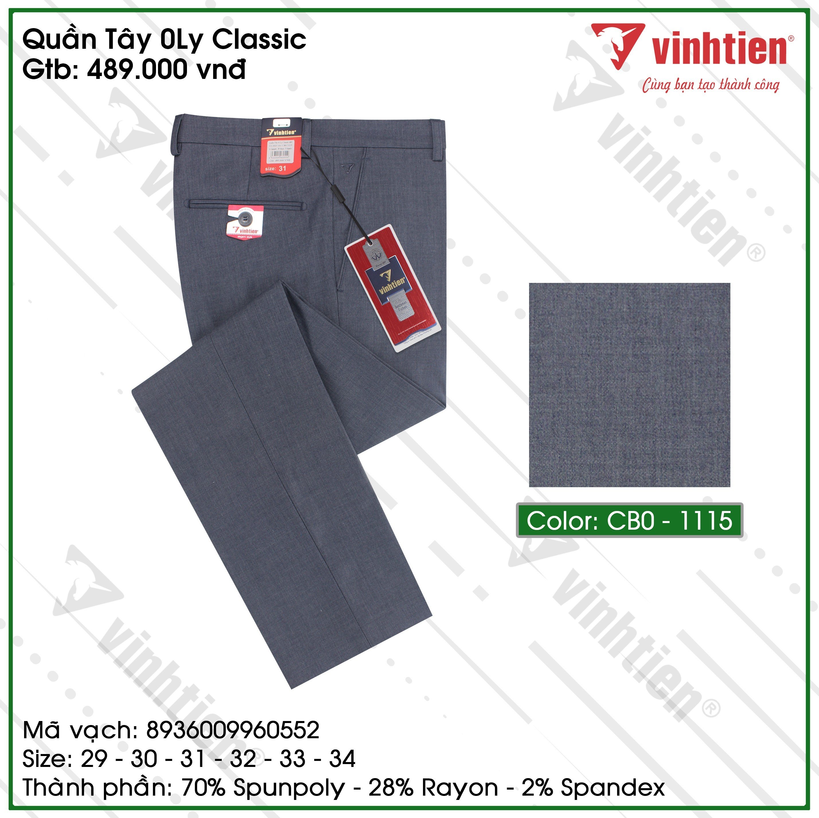 Quần Tây Nam Dáng Suông Vĩnh Tiến Dành Cho Trung Niên Hai Mẫu Màu Ghi 499