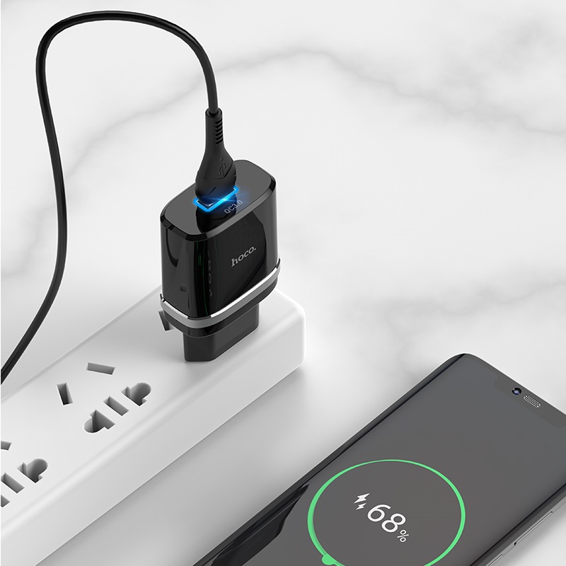 Bộ sạc nhanh 18W Hoco C12Q cổng USB, QC3.0 đầu Micro, Type-C Android dây cáp dài 1m