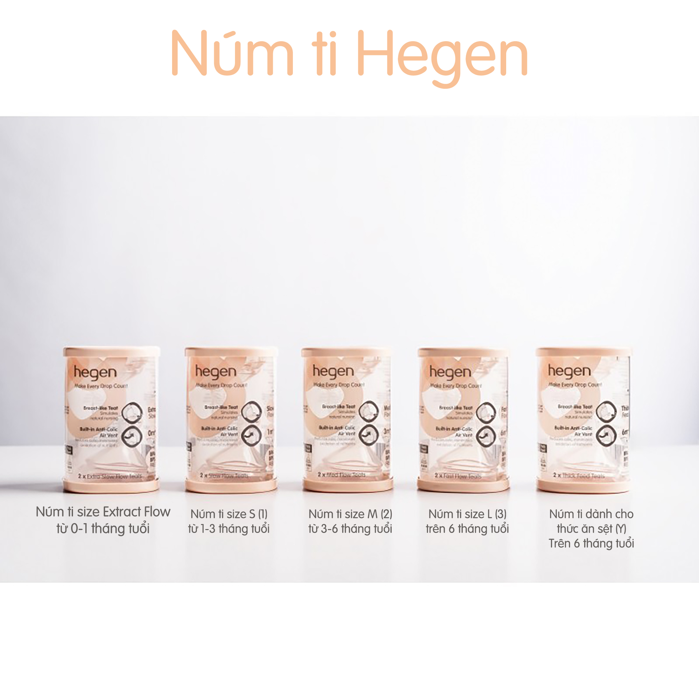 Núm ti Hegen thay thế bình sữa Hegen chính hãng đủ size