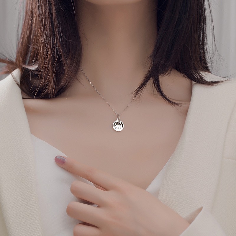 Dây chuyền bạc nữ mặt mèo ulzzang dễ thương