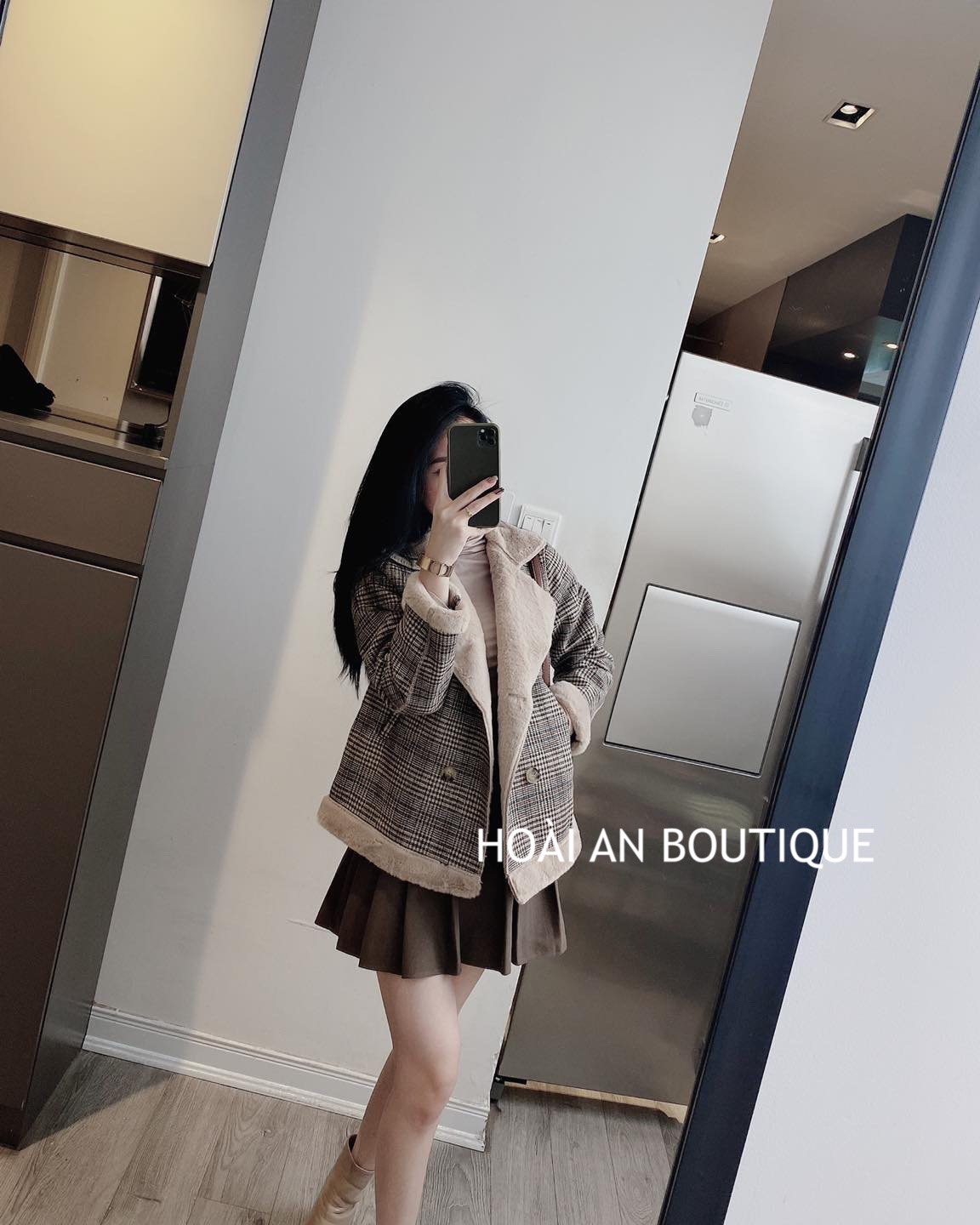 [XẢ KHO] Áo Dạ Kẻ cổ vest lót lông cao cấp ( Video shop quay thật )