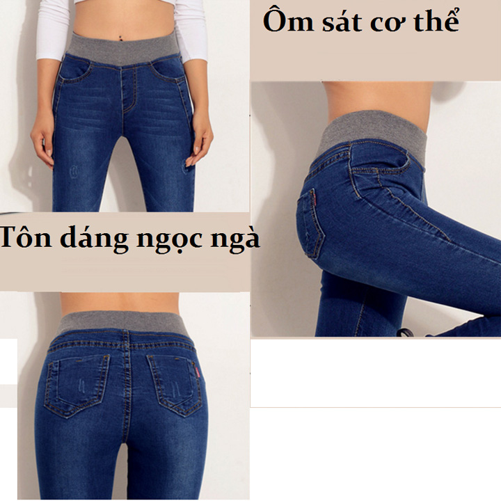 [VIDEO + HÌNH THẬT] Quần jean nữ lưng cao, cạp chun co giãn thời trang
