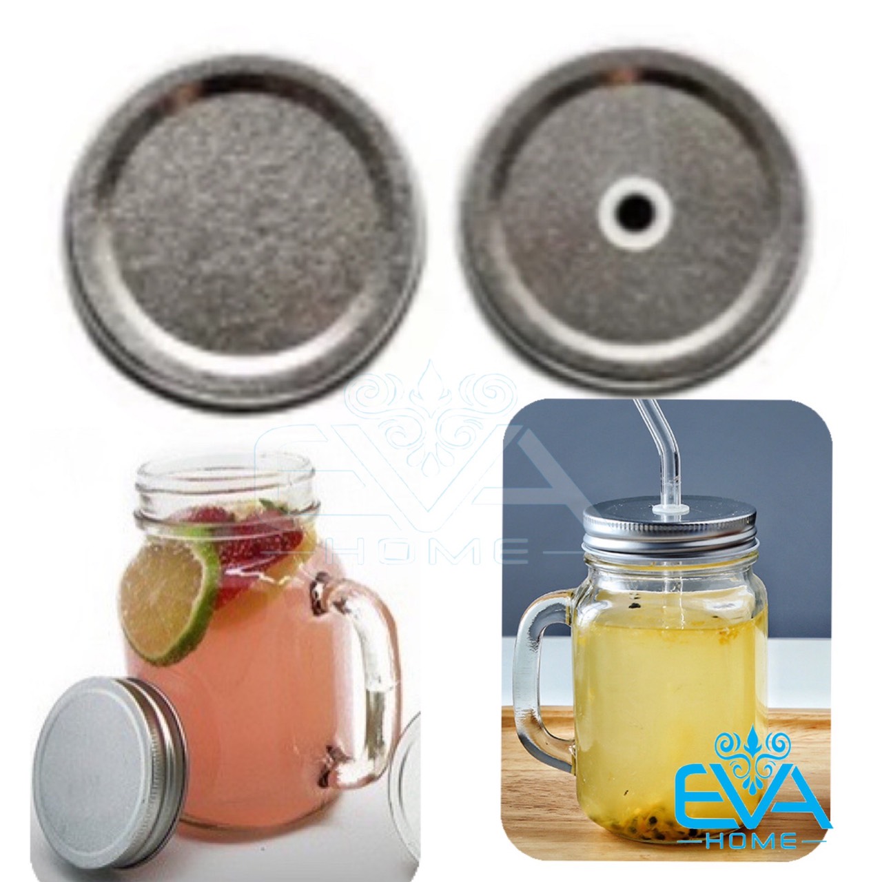 [HCM]Nắp Nhôm Không Lỗ Hoặc Có Lỗ Cấm Ống Hút Đậy Ly Thuỷ Tinh Có Quai Cầm Đựng Trà Sữa 350 - 650 ml