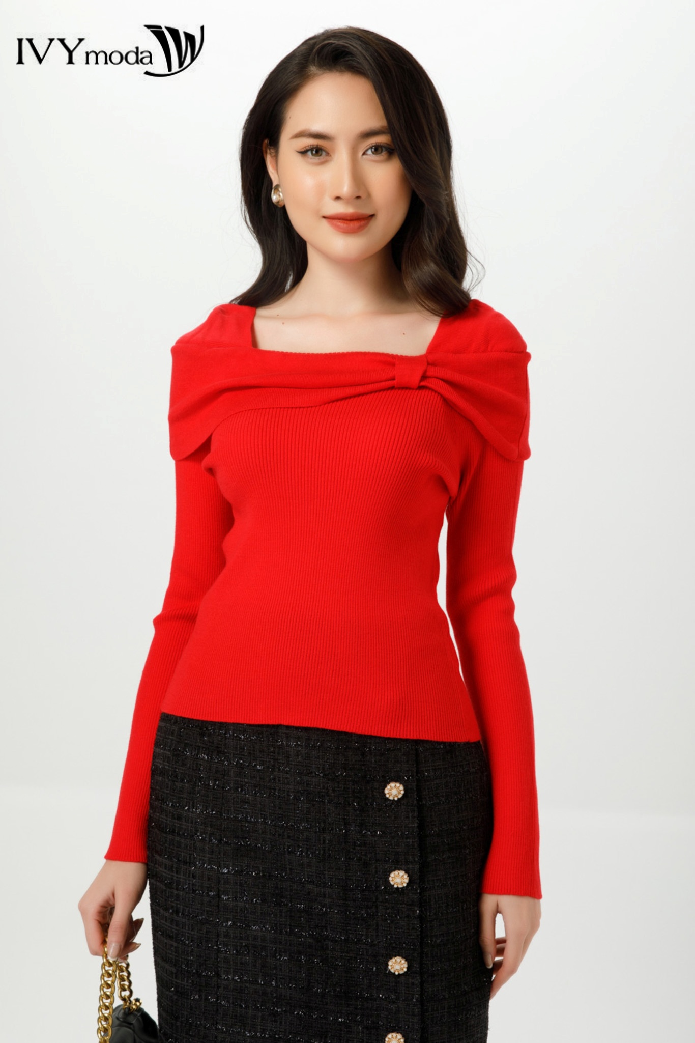 Áo len gân cổ cách điệu IVY Moda MS 58B8861