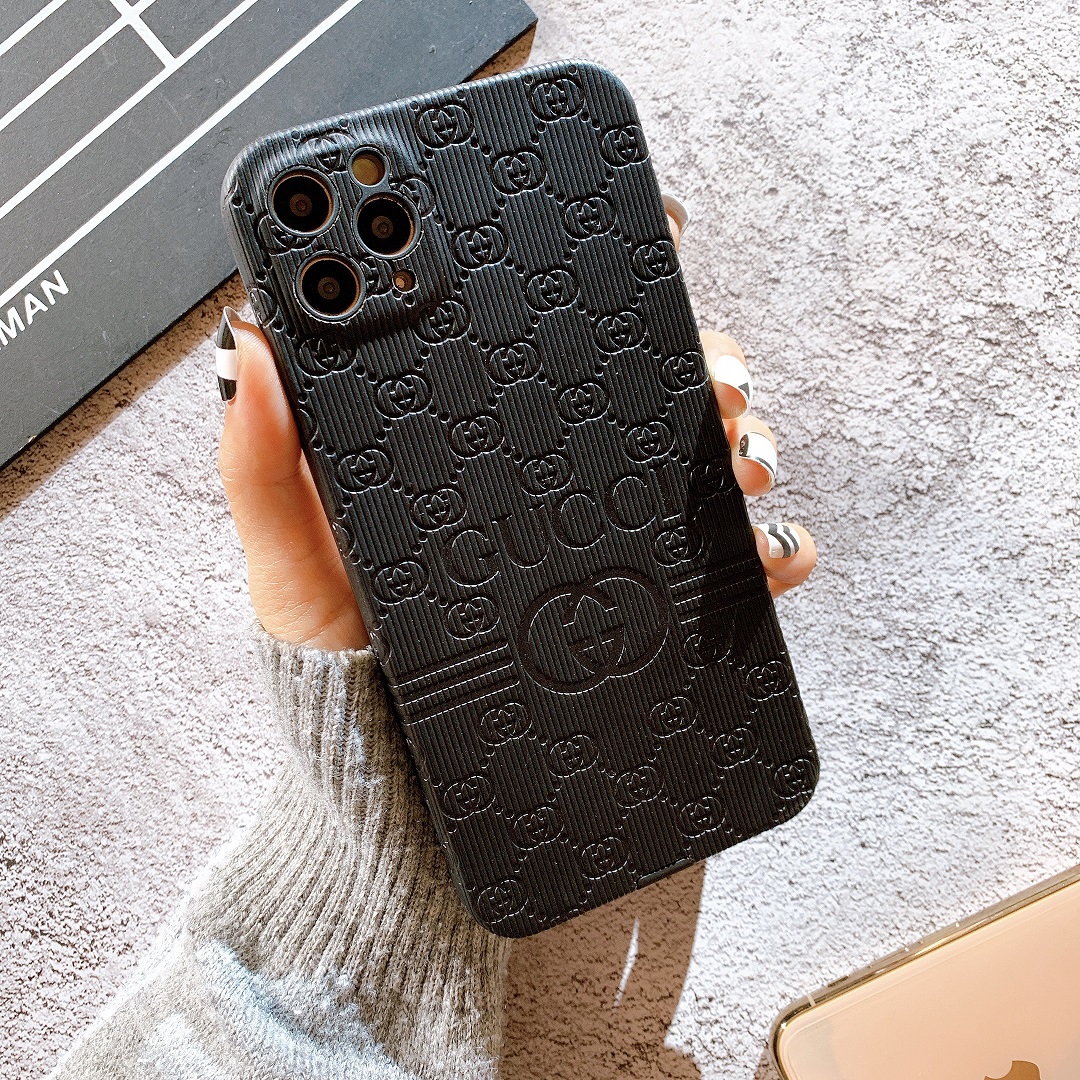 [ IPHONE ] Ốp Lưng Da Dập Nổi Full Viền Bảo Vệ Camera Gucci