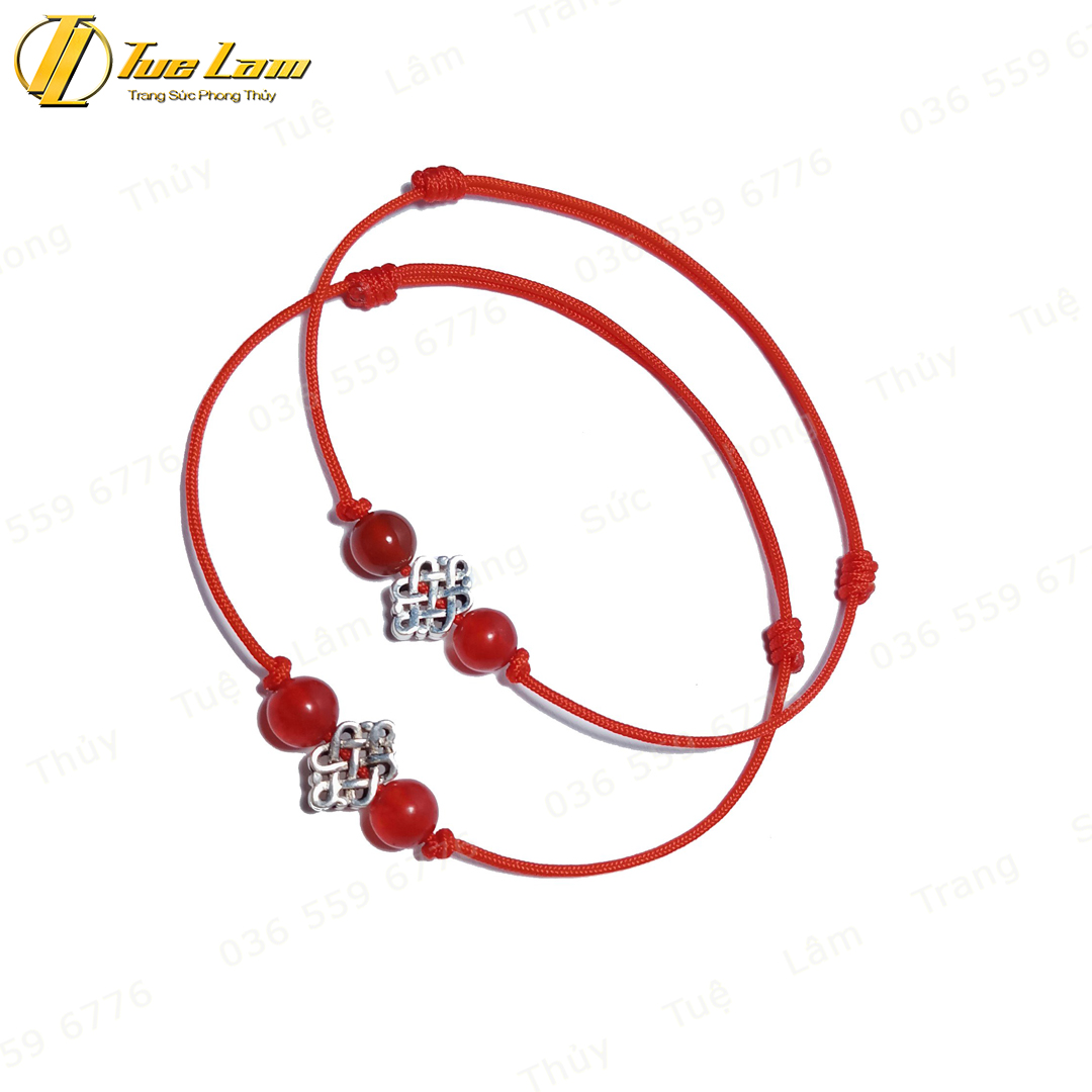 Vòng tay may mắn nữ dây chỉ đỏ mix charm bạc cát tường - Tuệ Lâm