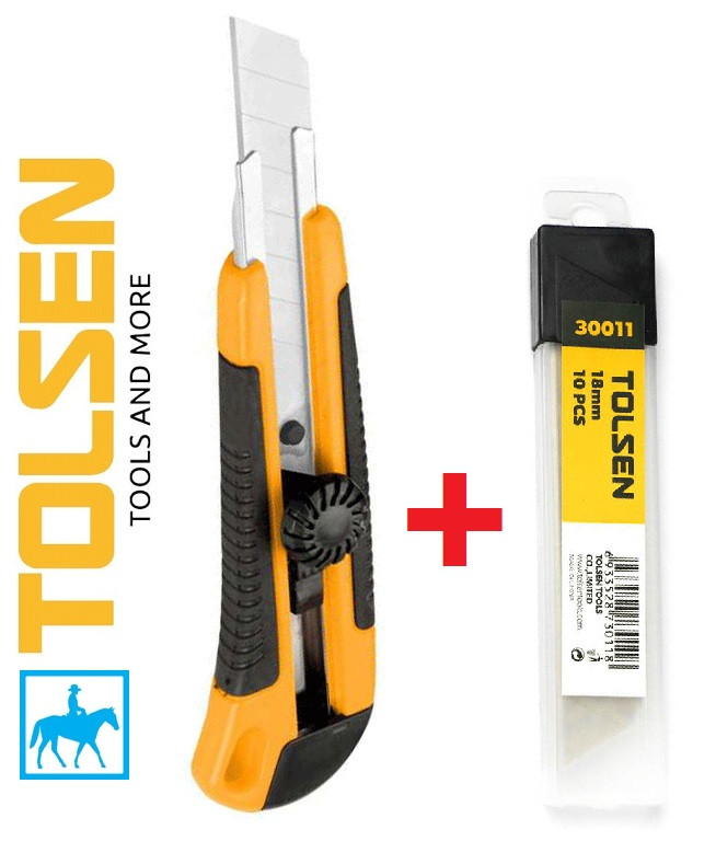 Bộ dao rọc giấy và hộp 10 lưỡi dao tolsen 30018 30011 - 30018 30011