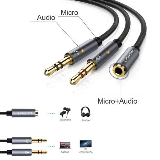 Cáp Gộp Audio 3.5mm 2 Vào 1 Ra Ugreen 20899 (Mic và Headphone)