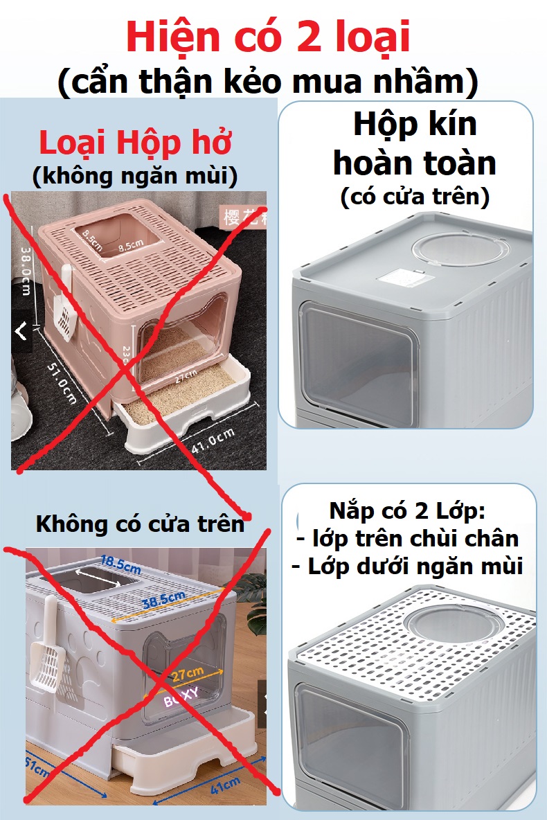Nhà vệ sinh cho mèo VUÔNG (2 cửa 1 vào 1 ra)