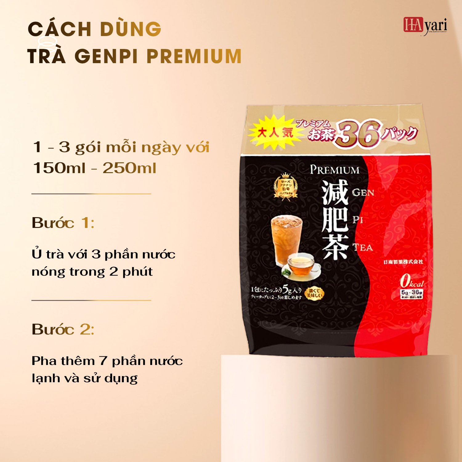Trà Thải Độc Giảm Mỡ Hayari Premium Genpi Tea - 36 Gói